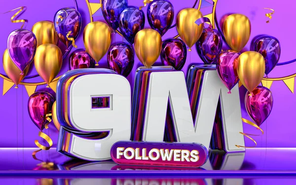 Celebração Seguidores Obrigado Banner Mídia Social Com Roxo Ouro Balão — Fotografia de Stock