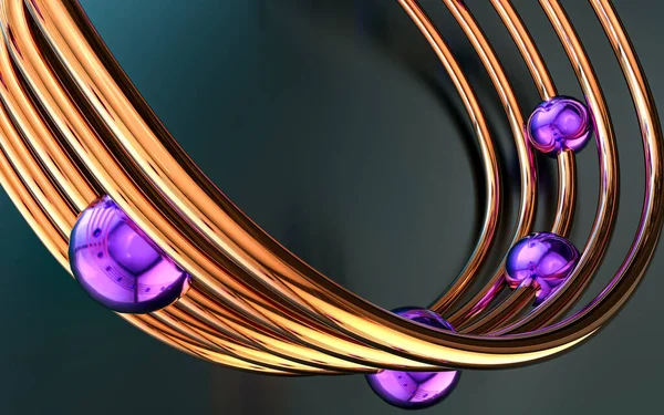 Золотая Волна Фиолетовый Круг Абстрактный Геометрический Фон Рендеринг — стоковое фото