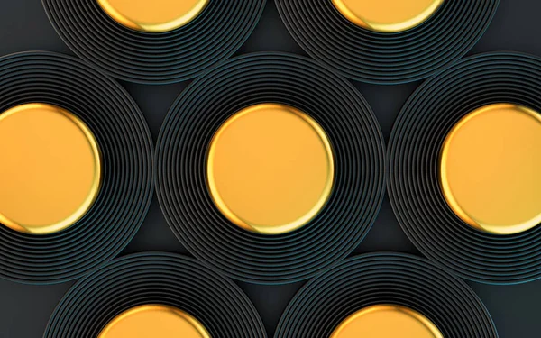 Mörk Och Guld Cirkel Abstrakt Geometrisk Form Bakgrund Rendering — Stockfoto