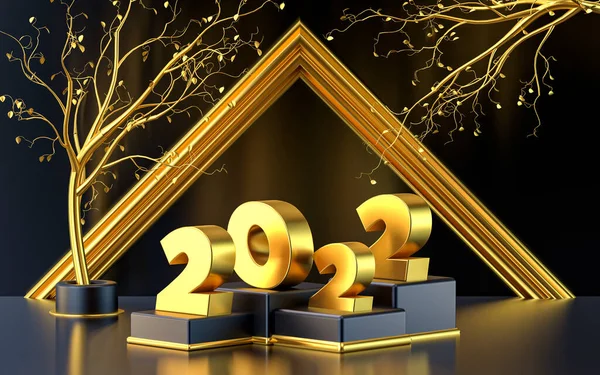 Wensen Een Gelukkig Nieuwjaar 2022 Rendering Achtergrond Met Goud Patroon — Stockfoto