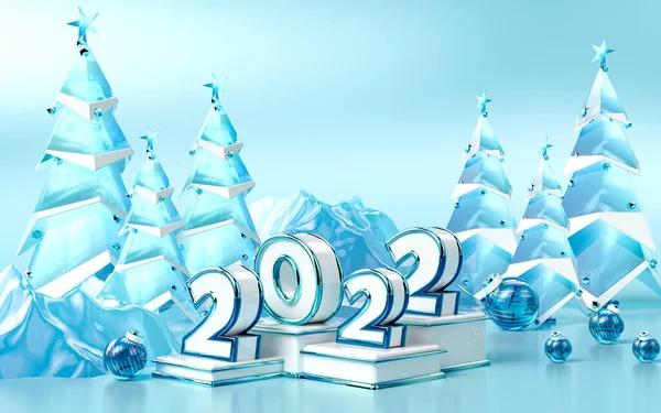 Щасливий Новий Рік 2022 Розкішний Фон Ялинкою Візуалізація — стокове фото