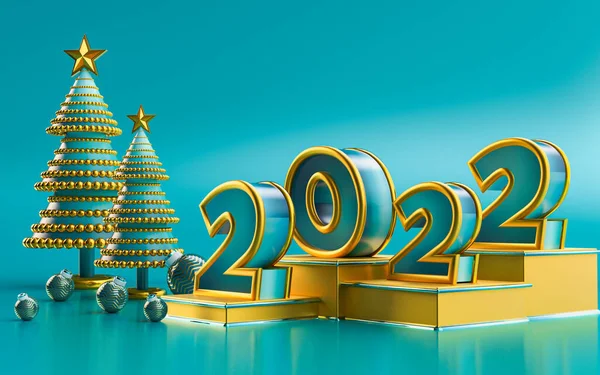 Feliz Ano Novo 2022 Fundo Luxo Com Árvore Natal Renderização — Fotografia de Stock