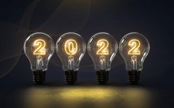 2022 New Year Glowing Lightbulb Rendering Background — Stock Photo, Image