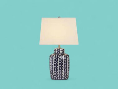 Geometrik Mavi ve Beyaz Seramik Masa Lambası
