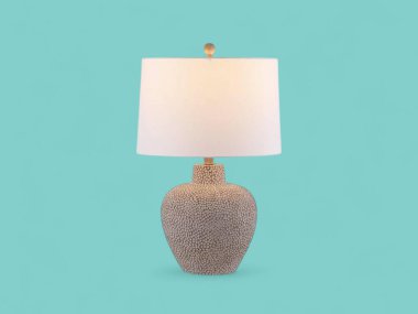 Beyaz Davul Gölgesi ile desenli Gri Seramik Kabak Lambası