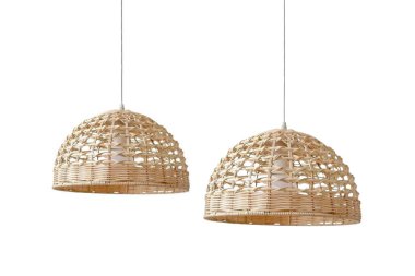 Bir çift Dokuma Rattan Kubbesi Kolye Işıkları