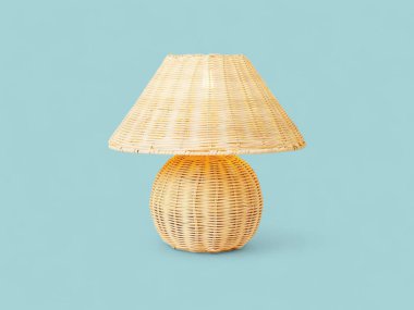 Örülmüş Hasır Küre Masa Lambası Mavi Arkaplan