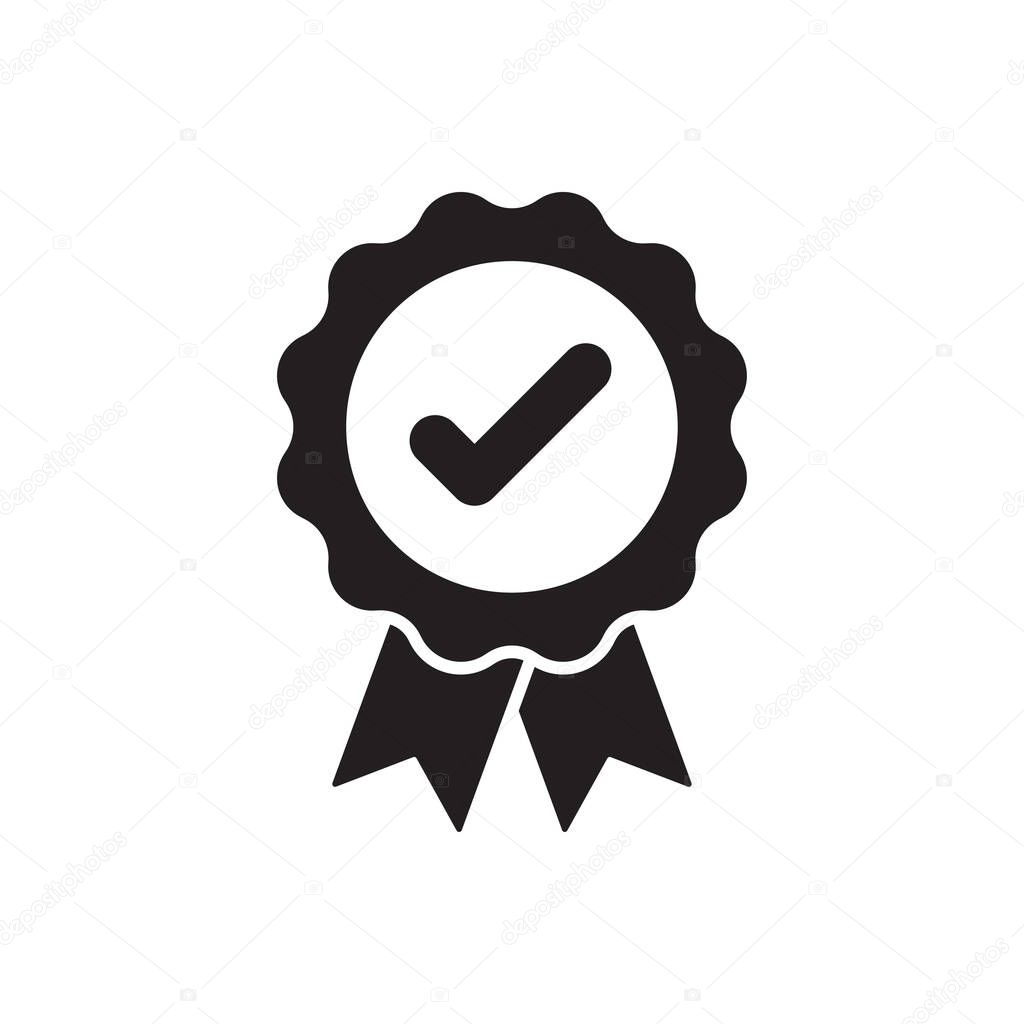 Best quality badge, approval check mark with ribbons icon vector for graphic design, logo, web site, social media, mobile app, ui