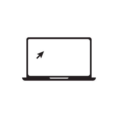 İşaretleyici ya da imleç simgesi olan dizüstü bilgisayar. Grafik tasarım, logo, web sitesi, sosyal medya, mobil uygulama, ui illüstrasyon için beyaz arkaplanda fareye tıklanan defter ekran görüntüsü