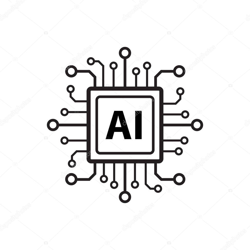 Artificial intelligence AI processor chip vector icon symbol for graphic design, logo, web site, social media, mobile app, ui illustration