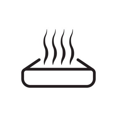 Yiyecek ikonu vektörünü ısıt. Mikrodalga fırın işaretinde ön ısıtma. Yemek kabı ve web siteniz için ısı dalgaları içeren ısıtma sembolü, logo, uygulama, UI. resimleme