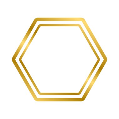 Beyaz arka planda izole edilmiş gölgeli, parlak, kaliteli bir altıgen çerçeve. Altın gerçekçi kare sınırı. Vektör illüstrasyonu