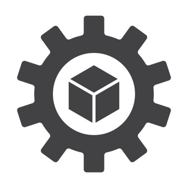 Ürün geliştirme katı ikon vektör kübü ve başlangıç logosu için vites kutusu sanayi üretimi grafik tasarım, logo, web sitesi, sosyal medya, mobil uygulama, ui illüstrasyon.