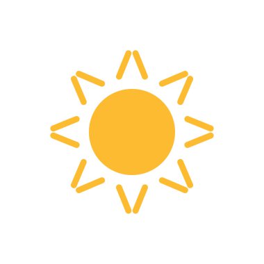 Güneş düz ikon vektörü. Yazın çekilen resim. Güneş ışığı sembolü. Web sitesi tasarımı, web düğmesi, mobil uygulama illüstrasyonu