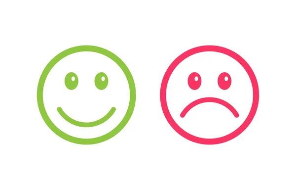グラフィックデザイン ウェブサイト ソーシャルメディア モバイルアプリ Uiイラストのための緑の幸せと赤の悲しい顔のアイコンベクトル — ストックベクタ