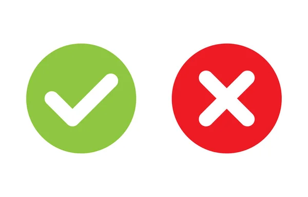 Kene ve çapraz işaretler. Yeşil işaret OK ve kırmızı X simgesi vektörü. Çember sembolleri EVET ve HAYIR tuşu oy, karar, ağ, logo, uygulama, UI. resimleme.