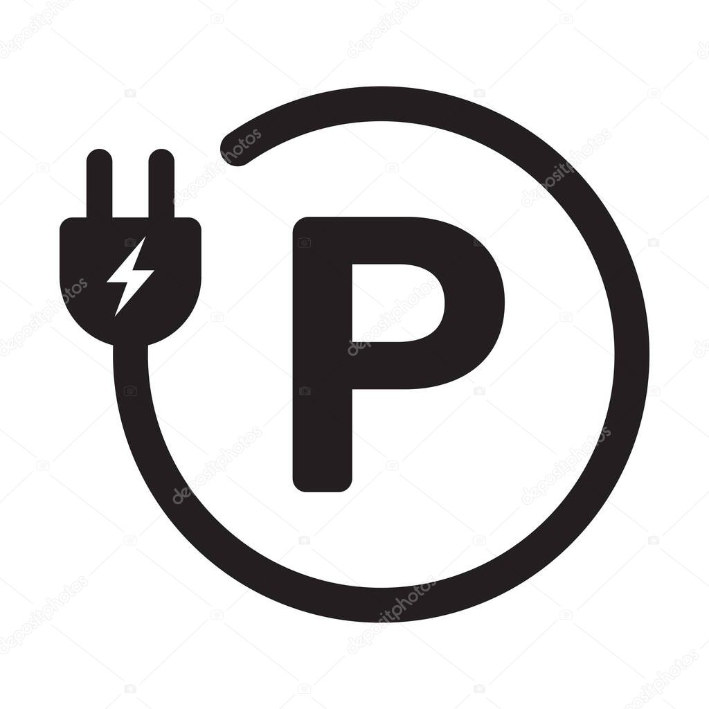 EV electric car park charging station icon vector green energy concept for graphic design, logo, web site, social media, mobile app, ui illustration.