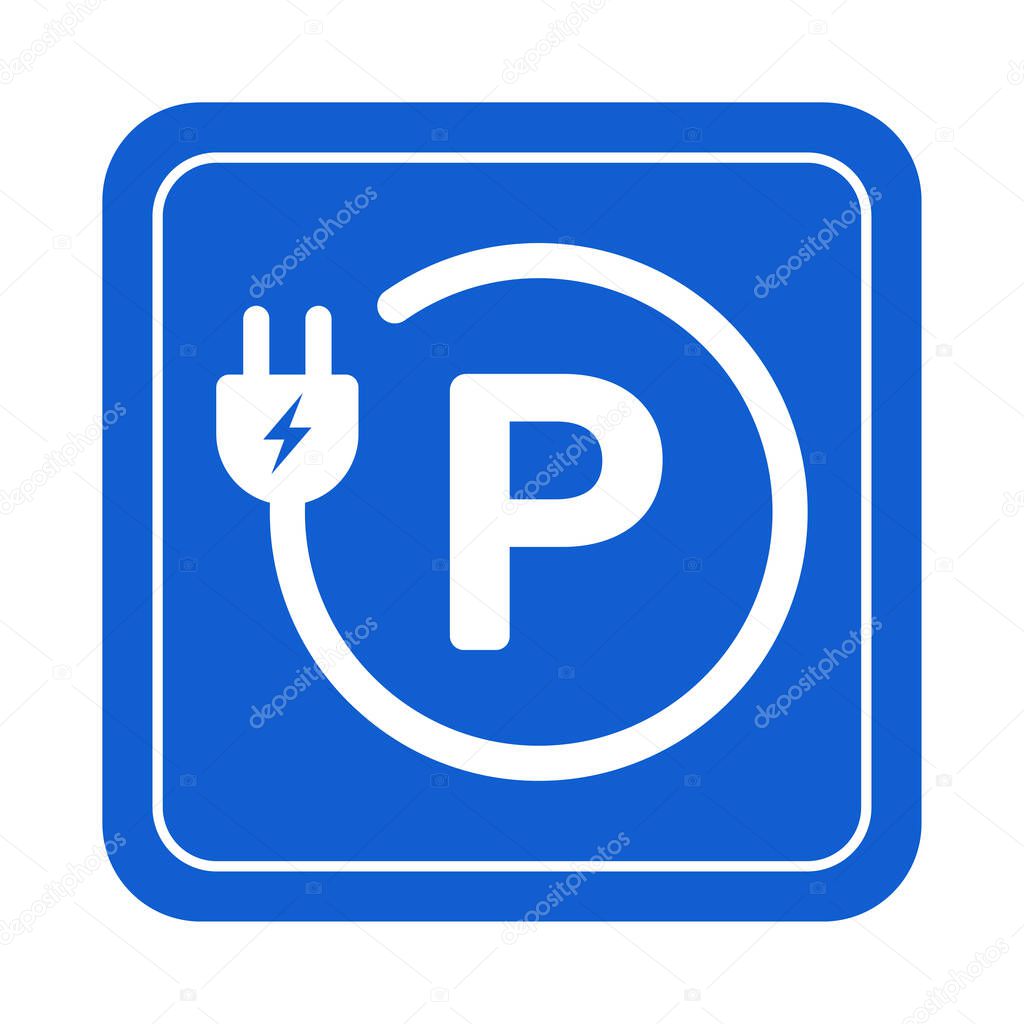 EV electric car park charging station sign icon vector green energy concept for graphic design, logo, web site, social media, mobile app, UI illustration.