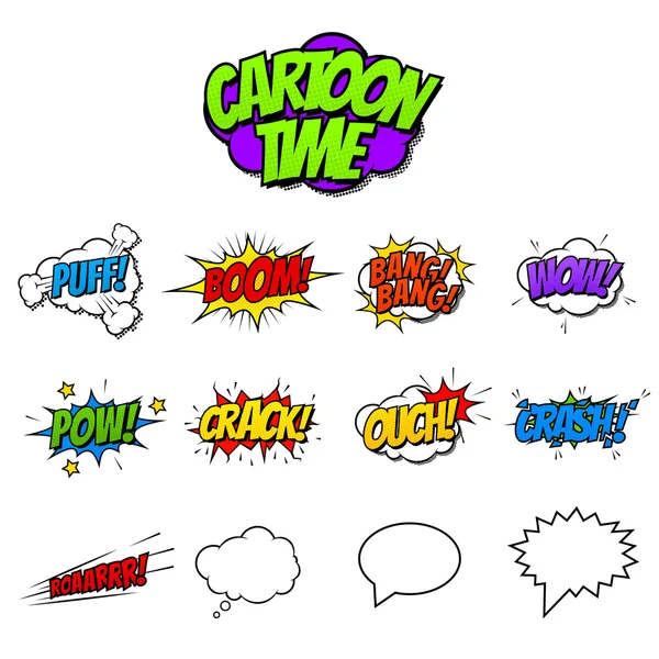 Set of Cartoon and Comic Onomatopoeia And Sound Effects — Stock Vector