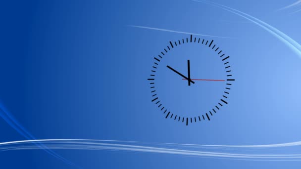 Blauer Hintergrund mit abstraktem Wind und Uhr — Stockvideo