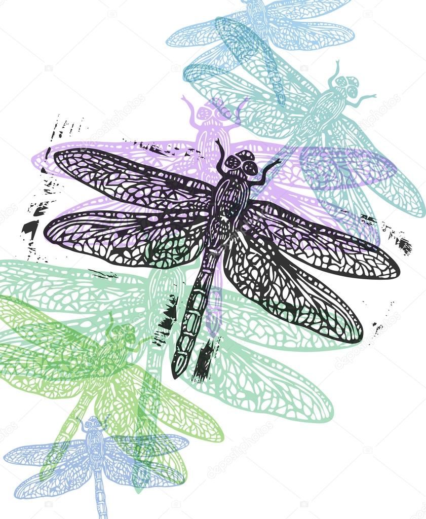 Vector dragonfly in abstract composition. 