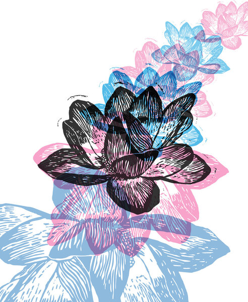 Vector water lily in abstract composition. 