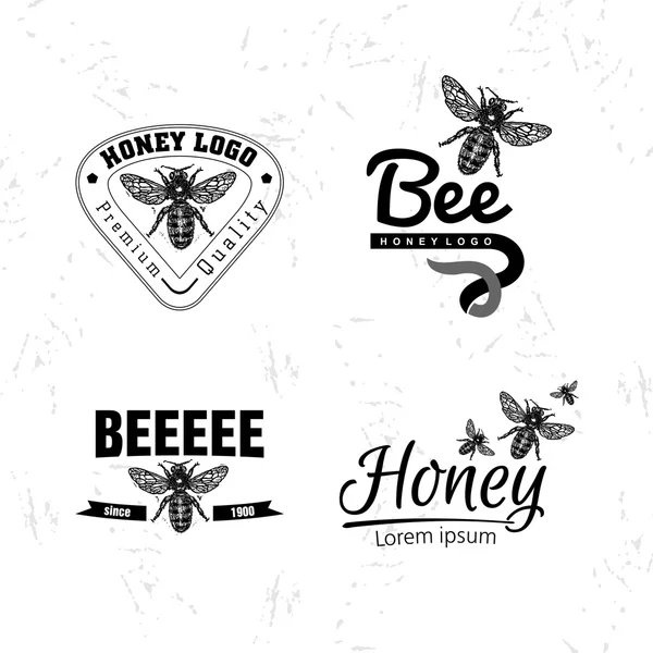 Vector witte logo set met bee. — Stockvector