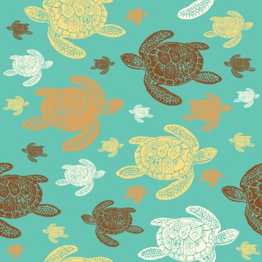 Deniz kaplumbağaları renkli kesintisiz vektör desen.