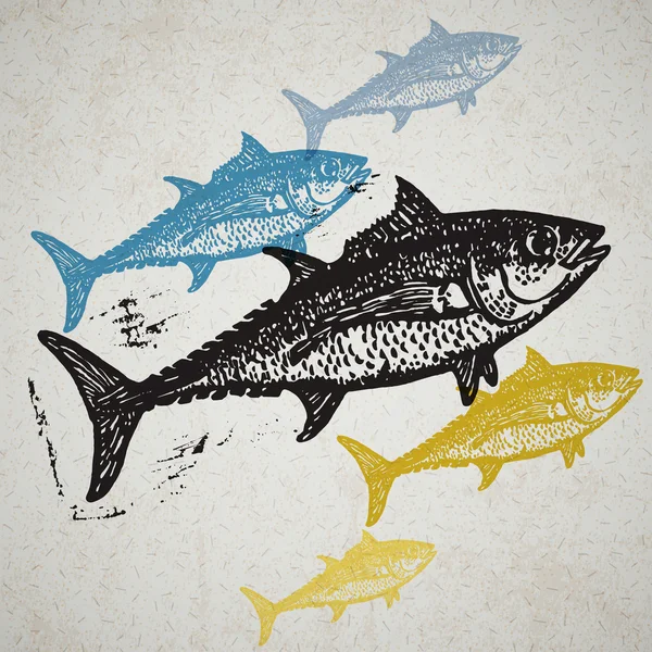 Atum vetor peixes em composição abstrata . — Vetor de Stock