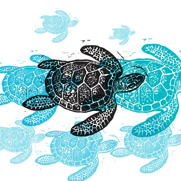 Vector zeeschildpad in abstracte compositie. — Stockvector