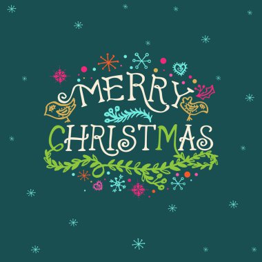 Elle çizilmiş yazı ve kar taneleri ile Noel tebrik kartı