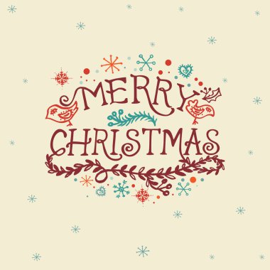 Elle çizilmiş yazı ve kar taneleri ile Noel tebrik kartı