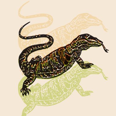 Bej renkli arka plan üzerinde Illustrated çöl Varan oyma tekniği vektör