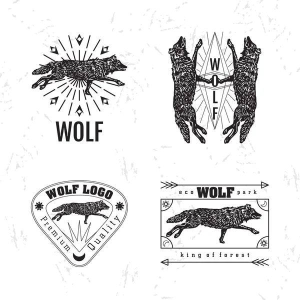 设置与森林狼的黑色和白色的矢量标志 — 图库矢量图片