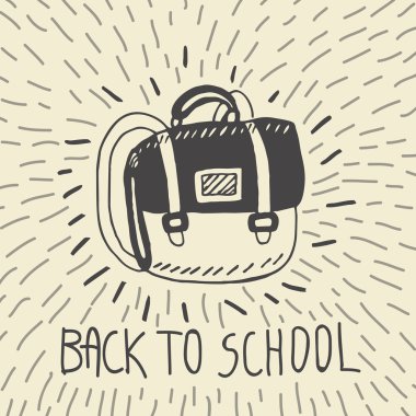 Geri okul el çizilmiş doodle kartı için çantanı ile