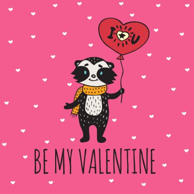 Sevgililer günü kartı resimli rakunla kalp balon ile ilgili