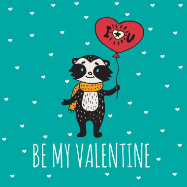 Sevgililer günü kartı resimli rakunla kalp balon ile ilgili