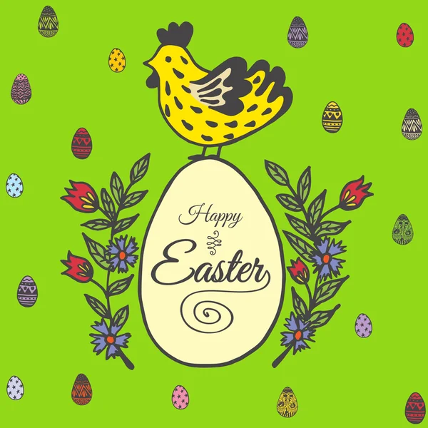 Cartão de Páscoa com frango e ovo —  Vetores de Stock