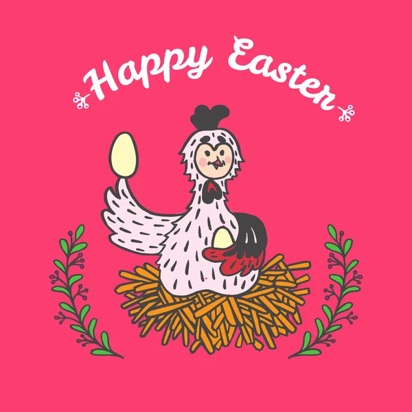 Cartão de Páscoa com frango e ovos —  Vetores de Stock