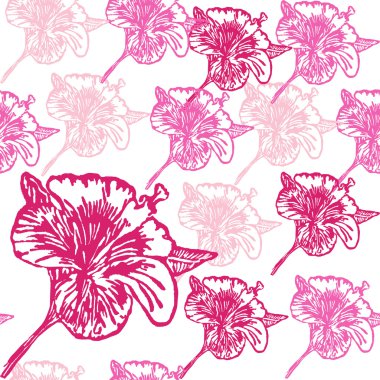Linocut Hibiscus çiçek arka plan üzerinde