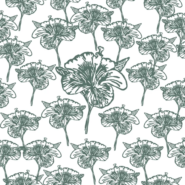 Linogravure Hibiscus Fleur sur fond — Image vectorielle