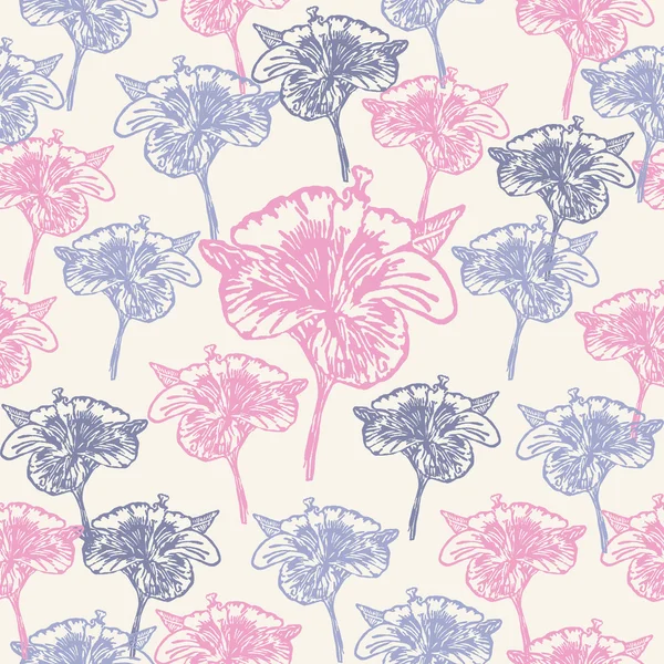 Linocut Hibiscus Flor sobre fondo — Vector de stock