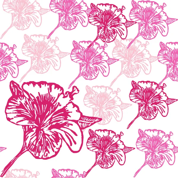 Linocut Hibiscus Flor sobre fondo — Vector de stock
