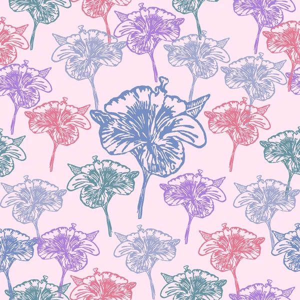 Linogravure Hibiscus Fleur sur fond — Image vectorielle