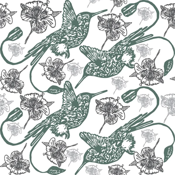 Linogravure Colibri fond — Image vectorielle