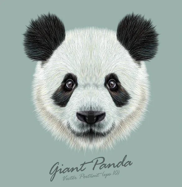 Panda animal bonito rosto. Retrato de cabeça de urso asiático vetorial. Retrato de pele realista de animal de bambu no fundo azul . — Vetor de Stock