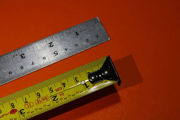 Tape Measure Ruler Orange Background — Stock Photo, Image