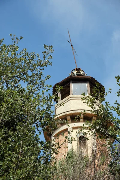 Architectural Construction Upper Part Tower Lighthouse Windows Glass Bricks Located — Stock Photo, Image