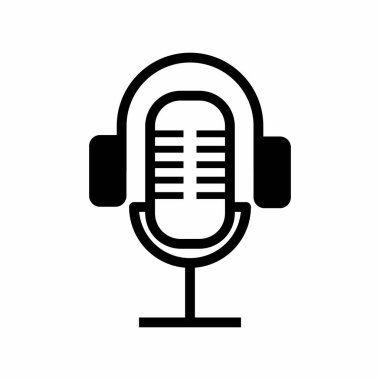 Mikrofon ve Kulaklık Podcast Vektör İllüstrasyonu