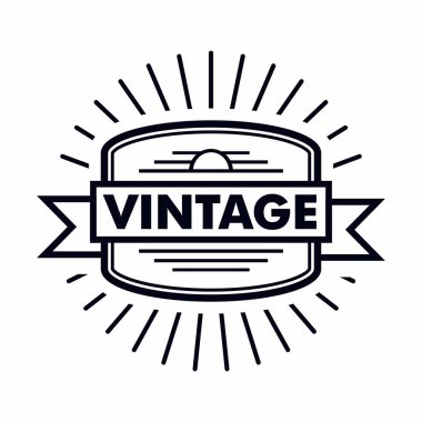 Retro Vintage Parlak Amblem ve Kurdele Vektör Şablon Tasarımı İllüstrasyonu